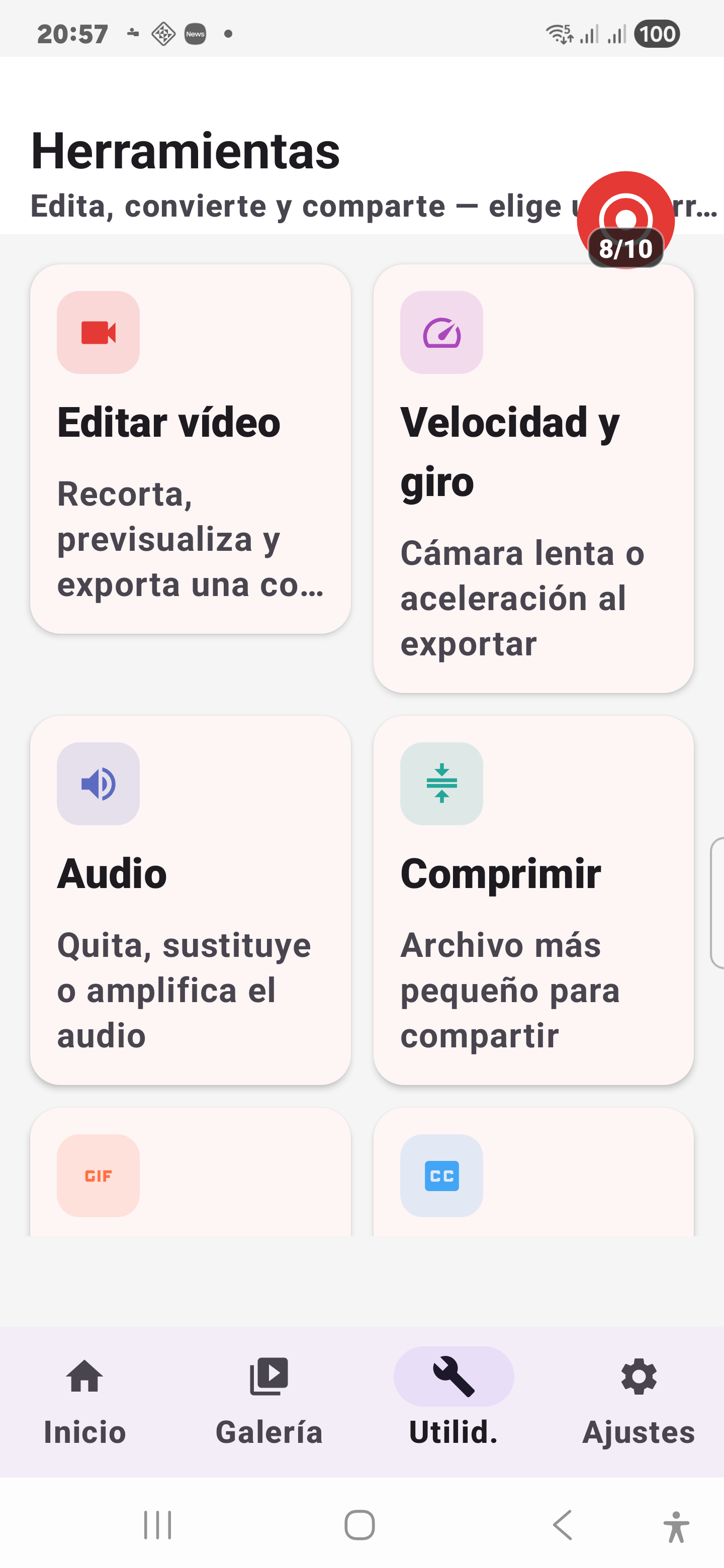 Pantalla de herramientas