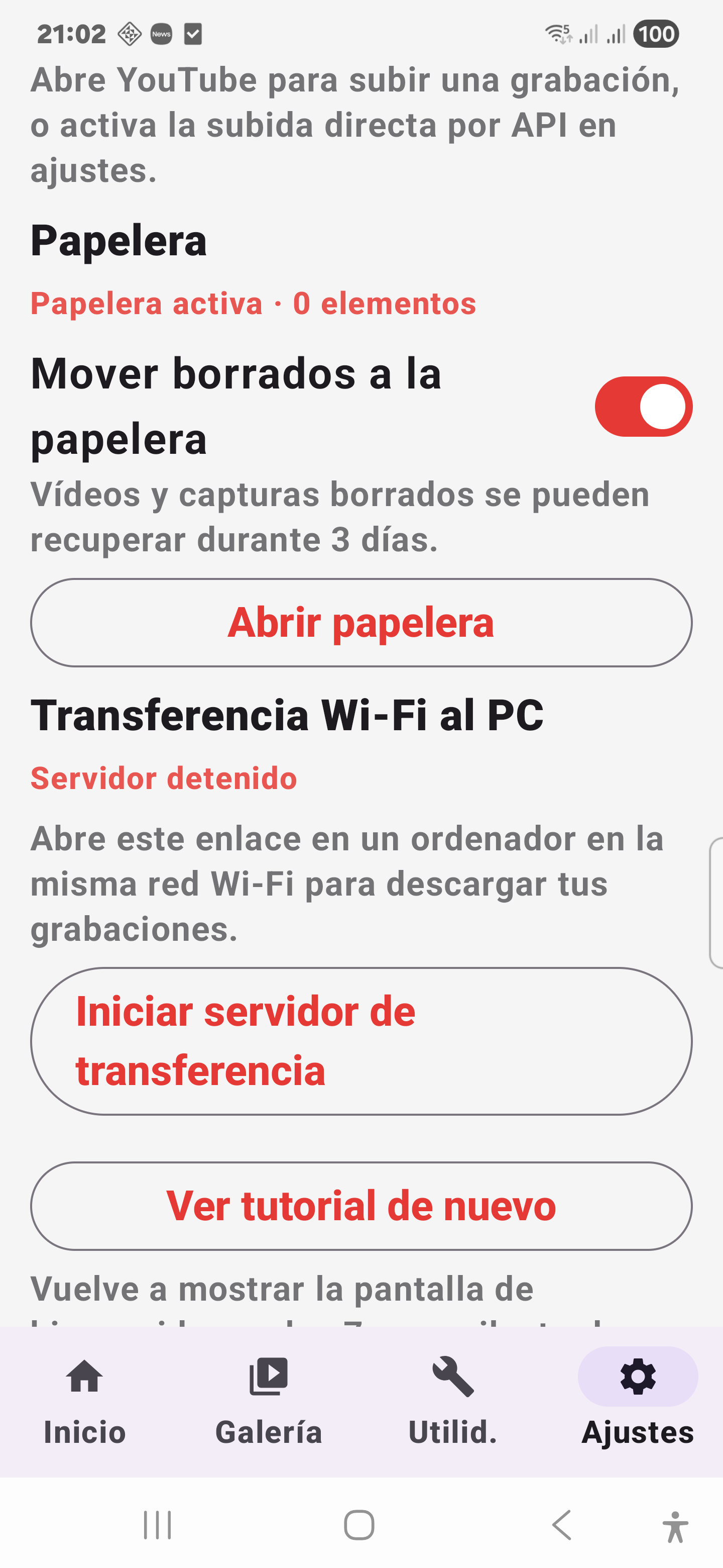 Papelera y transferencia Wi-Fi